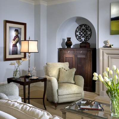 Living room - traditional living room idea in Atlanta with blue walls