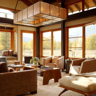 Living room - large contemporary living room idea in Los Angeles with beige walls