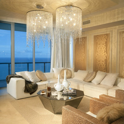 Example of a trendy living room design in Miami with beige walls