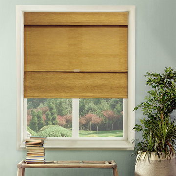 Jamaican Antique Gold (Privacy & Natural Woven) - Roman Shades (Fabric & Natural