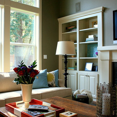Living room - traditional living room idea in Portland with green walls