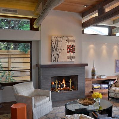Living room photo in San Diego with white walls
