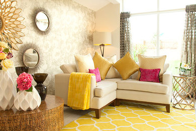 Design ideas for a contemporary living room in Edinburgh with carpet.