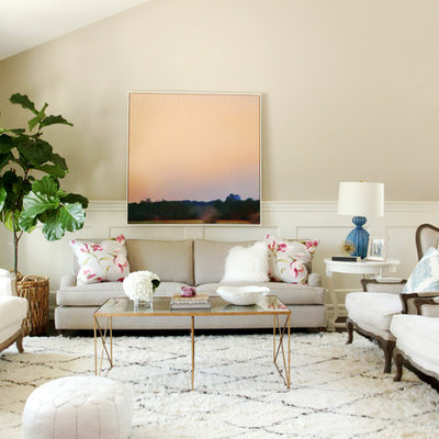 Transitional formal and open concept living room photo in Orange County with beige walls
