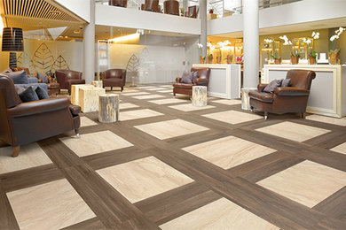 Example of a huge classic formal and enclosed porcelain tile living room design in Miami