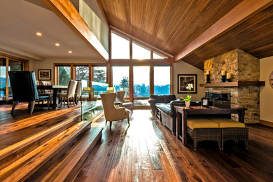 Living room - contemporary medium tone wood floor living room idea in Vancouver with white walls