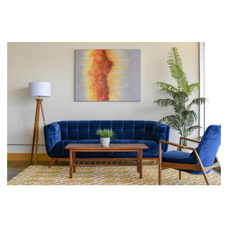 Kano Blue Velvet Sofa Mid Century Wohnbereich Houston von Ashcroft Imports Furniture Co. Houzz