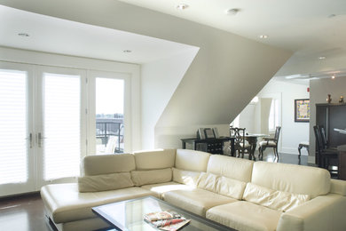 Example of a mid-sized trendy living room design in Boston