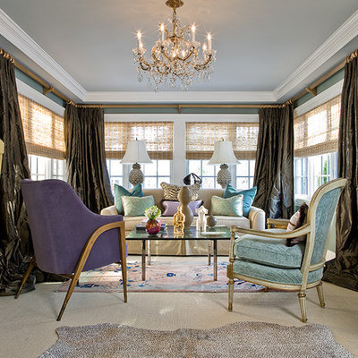 Transitional enclosed living room photo in Boston with blue walls and no tv