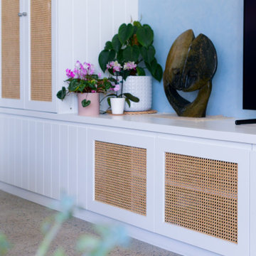 Vgroove and rattan coastal tv unit