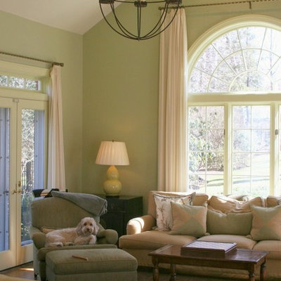 Inspiration for a contemporary living room remodel in New York with green walls