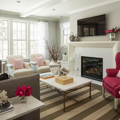 Inspiration for a coastal living room remodel in Minneapolis with gray walls