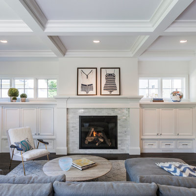 Example of a classic living room design in Minneapolis with a standard fireplace, a tile fireplace and no tv
