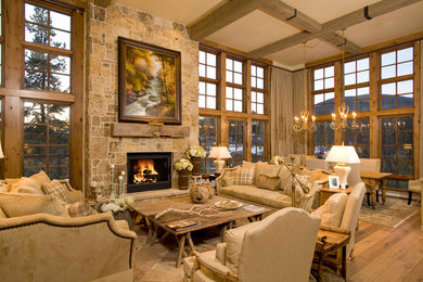 Living room - rustic living room idea in Denver