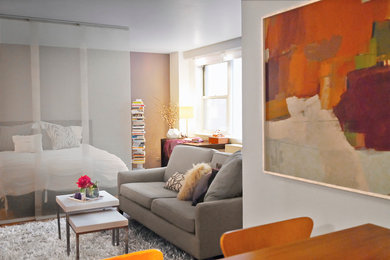 Living room - contemporary light wood floor living room idea in New York