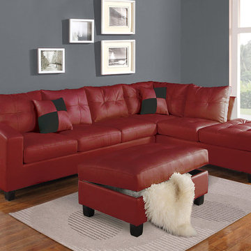 Kiva Reversible Sectional Sofa With 2 Pillows, Red Bonded Leather Match