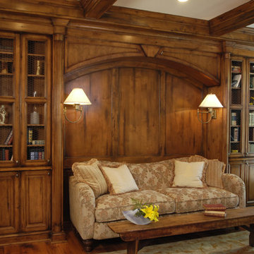 Knotty Alder Library with Wainscot Walls, Built Ins and Coffer Ceiling