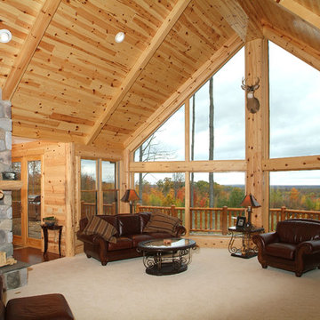 Knotty pine tongue and groove paneling Great Room
