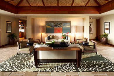 Island style living room photo in Hawaii