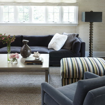 Trendy living room photo in New York with beige walls