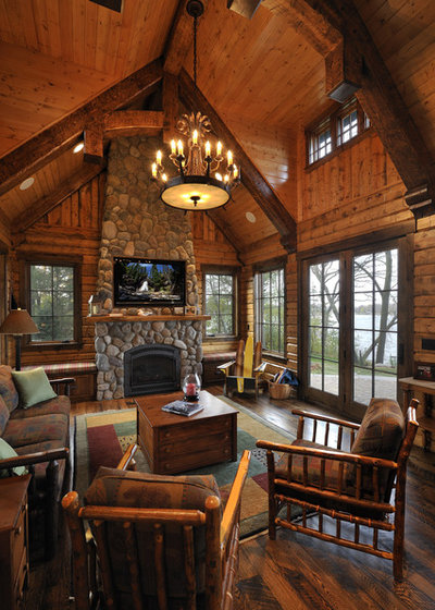 Rustic Living Room by Lake Country Builders