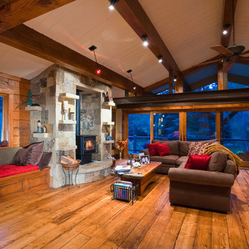 Rustic Living Room with Vaulted Ceiling