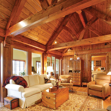 Lake front cabin Post and Beam Living Room