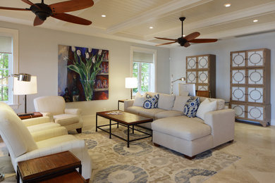 Beach style living room photo in Miami
