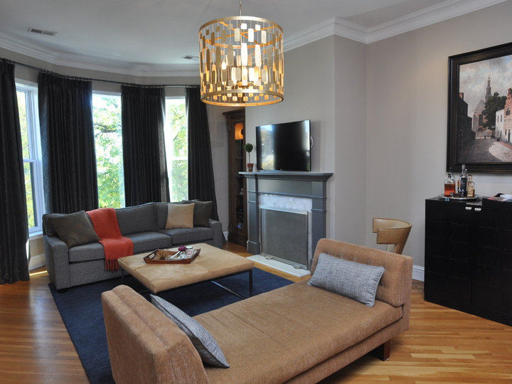 Transitional Living Room - Home Bar