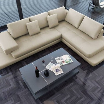 Lamont - Ultra Modern Cream Leather Sectional Sofa