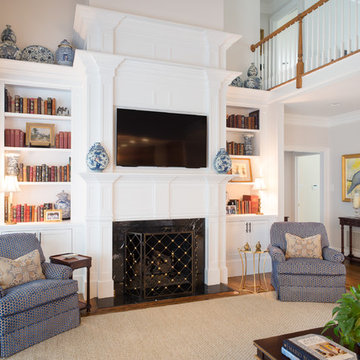 Large Fireplace Mantle & Bookshelves