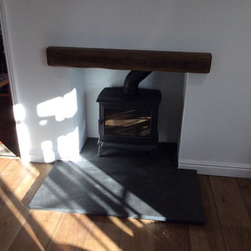 Large Granite hearth
Fire boarded opening
Geocast beam - NOT real wood, looks gr