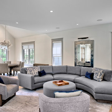 Large Semi-Circular Sofa in Open Concept Living Room