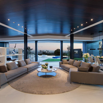 Laurel Way Beverly Hills luxury home modern open air living room with sliding gl