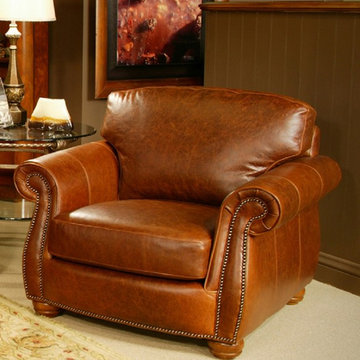 Leather Chairs and Ottomans
