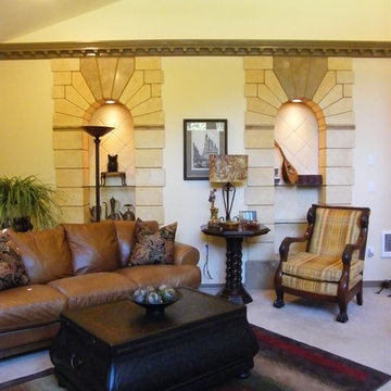 Lighted alcoves and vaulted ceiling.