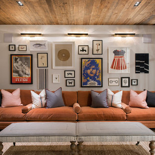 Inspiration for a medium sized world-inspired formal enclosed living room in London with beige walls, medium hardwood flooring and brown floors.