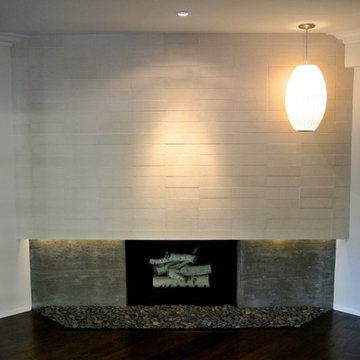 Limestone Tile Fireplace