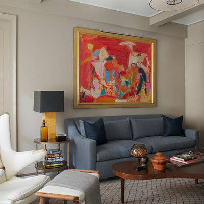 Living room - transitional living room idea in New York with beige walls