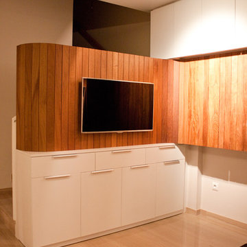 Living and dining room in iroko wood