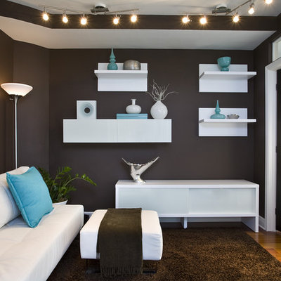 Trendy enclosed living room photo in Miami with brown walls