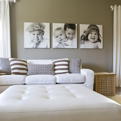 Trendy living room photo in Salt Lake City with beige walls