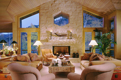 Mountain style living room photo in Denver