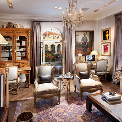 Inspiration for an eclectic formal living room remodel in Other with purple walls
