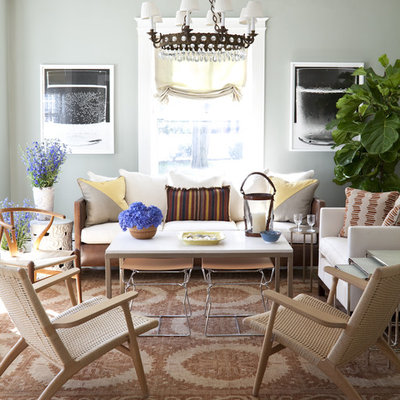 Trendy living room photo in Boston with gray walls
