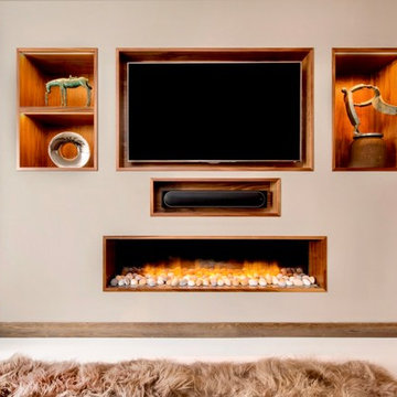 Living room fireplace and media unit
