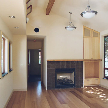 Living Room Fireplace, Faculty House, Palo Alto, CA, ENRarchitects with Topos Ar