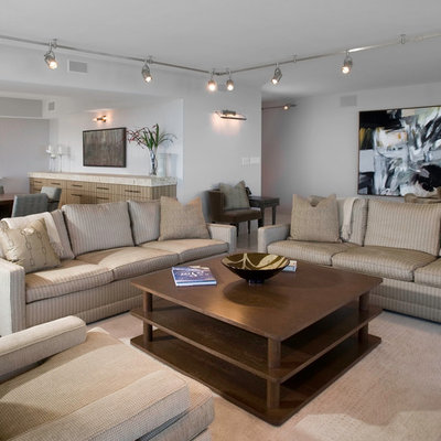 Living room - large contemporary living room idea in Chicago with white walls