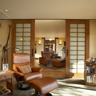 Living room - asian enclosed living room idea in San Francisco with beige walls