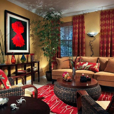 Living room - contemporary living room idea in Miami with yellow walls